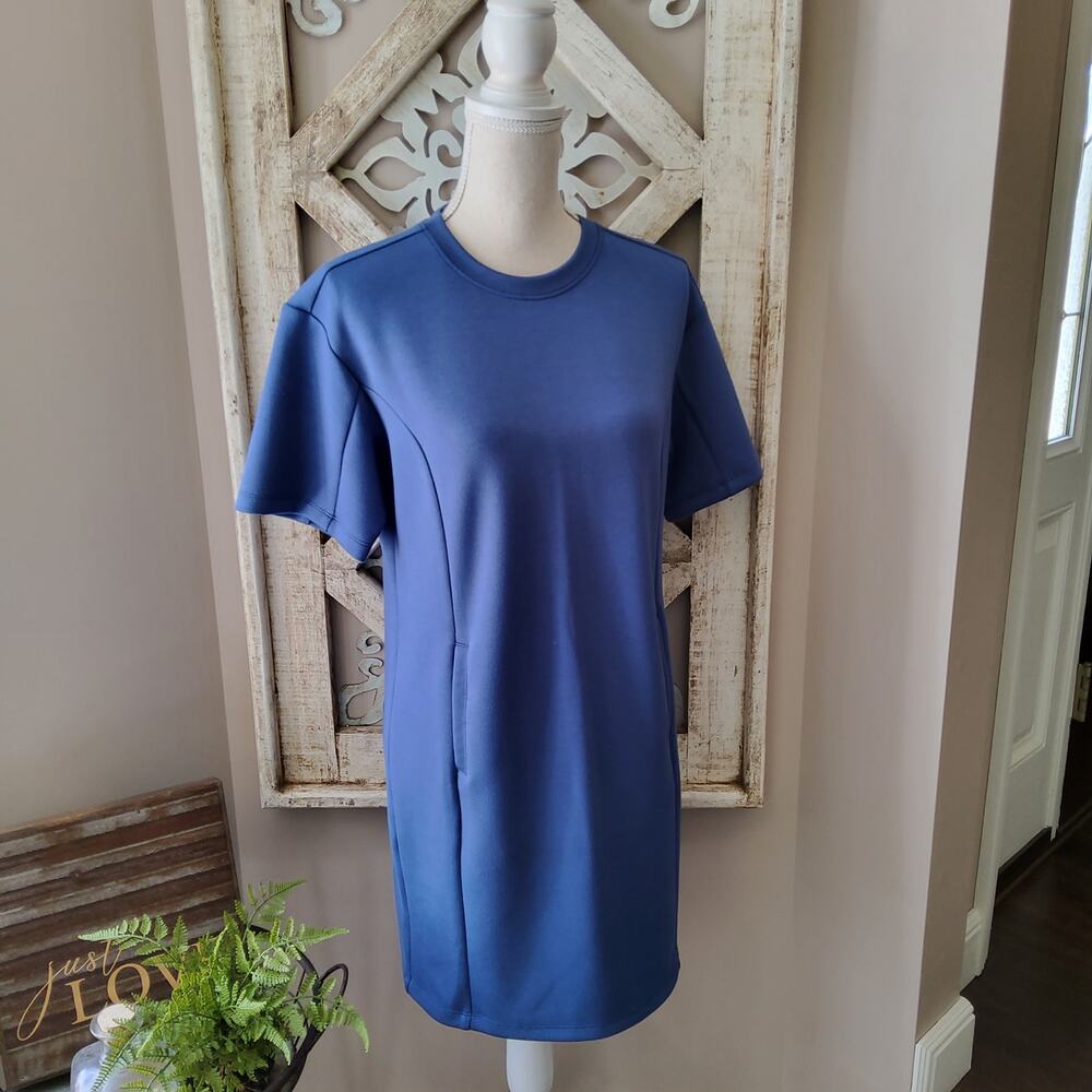 Stylus Women's Short Sleeve Scuba T-Shirt Mini Dress X-Small Pockets Dixie Blue